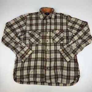 Vintage Arrow Sportswear Mens Size L (Modern S) Wool Blend Flannel Shirt Brown